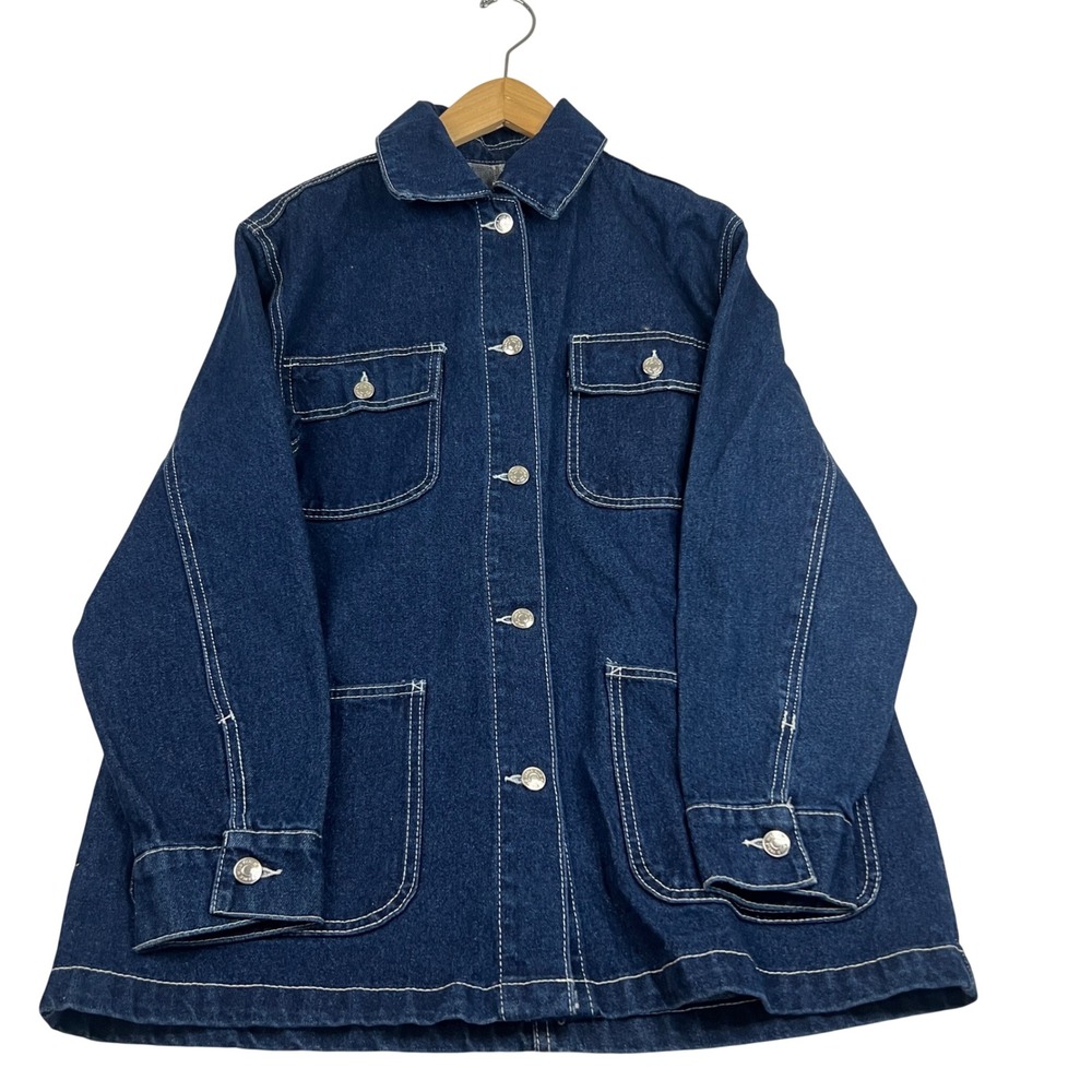 Wild Fable Dark Wash Denim Chore Coat Jacket Blue Contrast Stitch Small
